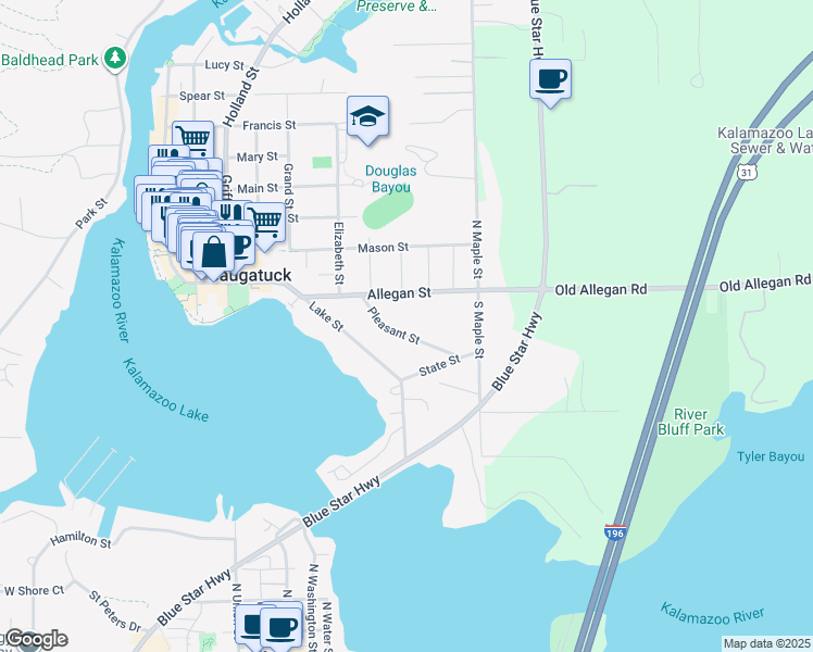 map of restaurants, bars, coffee shops, grocery stores, and more near 736 Pleasant Street in Saugatuck