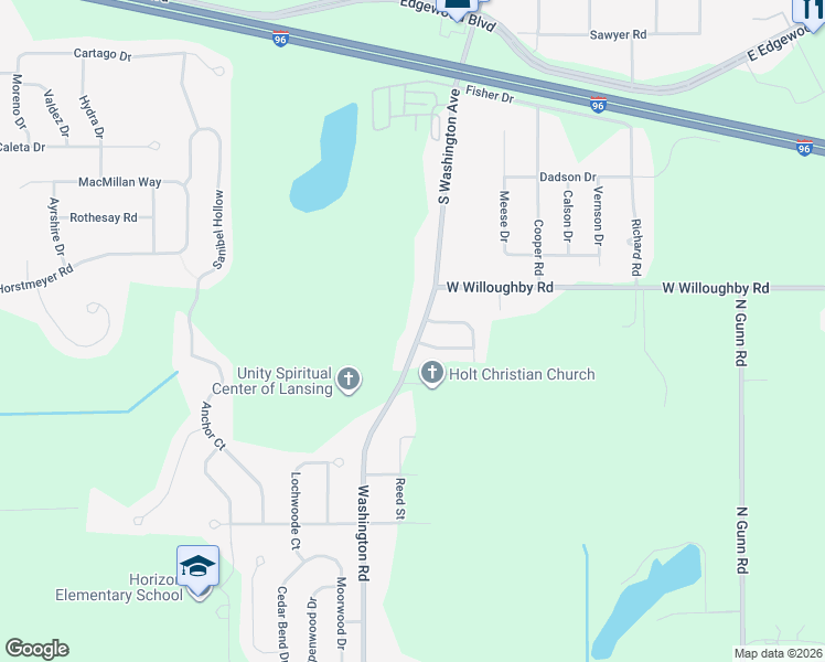 map of restaurants, bars, coffee shops, grocery stores, and more near 2475 Washington Road in Lansing