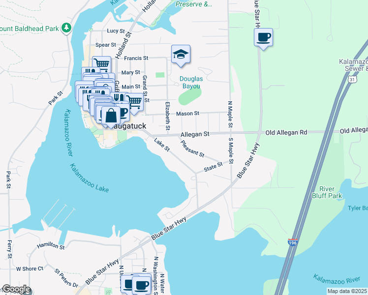 map of restaurants, bars, coffee shops, grocery stores, and more near 649 Pleasant Street in Saugatuck