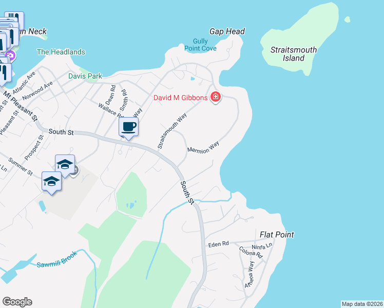 map of restaurants, bars, coffee shops, grocery stores, and more near 101 Marmion Way in Rockport