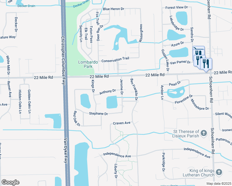 map of restaurants, bars, coffee shops, grocery stores, and more near 12258 Anthony Drive in Macomb County