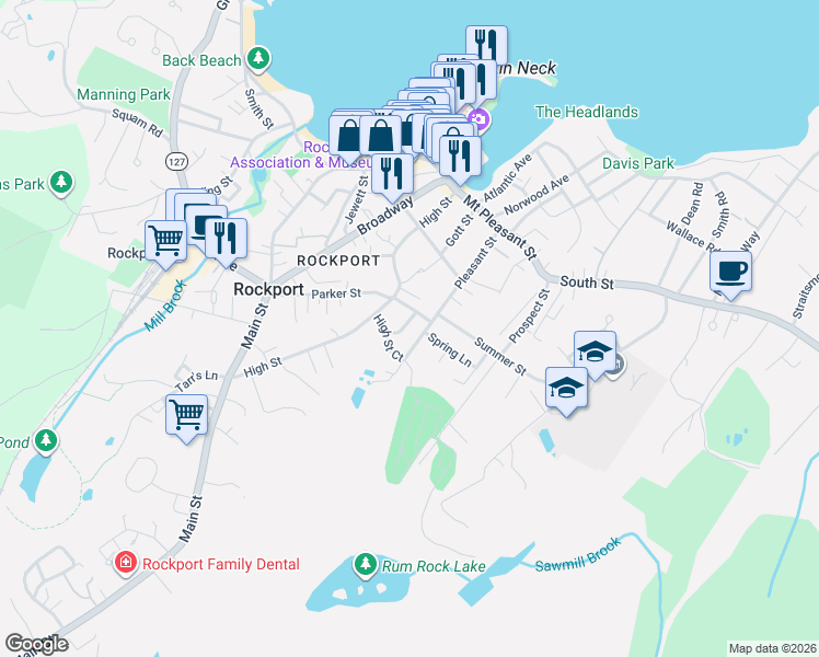 map of restaurants, bars, coffee shops, grocery stores, and more near 15 Marshall Street in Rockport