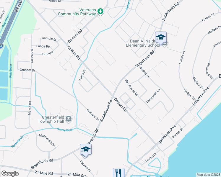 map of restaurants, bars, coffee shops, grocery stores, and more near 28915 Cotton Road in New Baltimore
