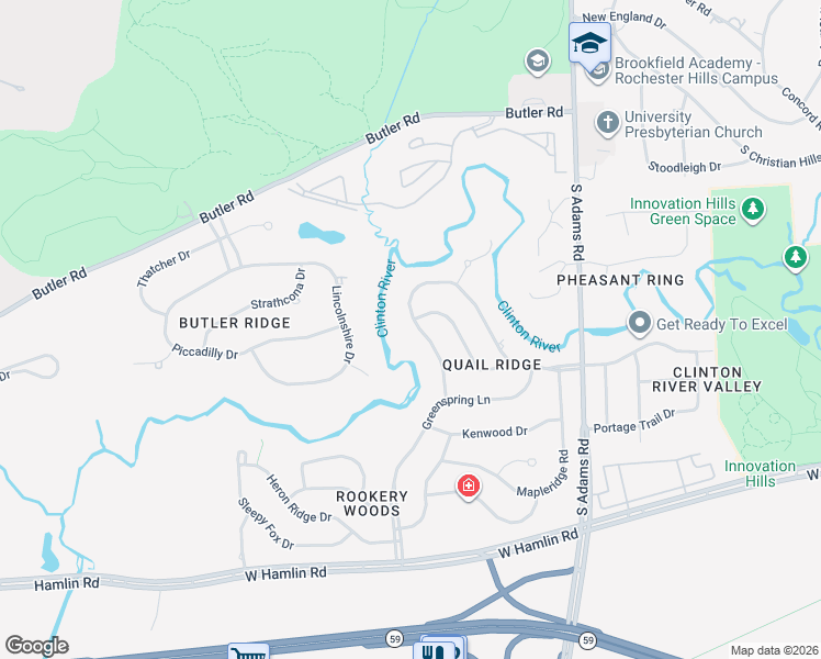 map of restaurants, bars, coffee shops, grocery stores, and more near 3242 Quail Ridge Circle in Rochester Hills