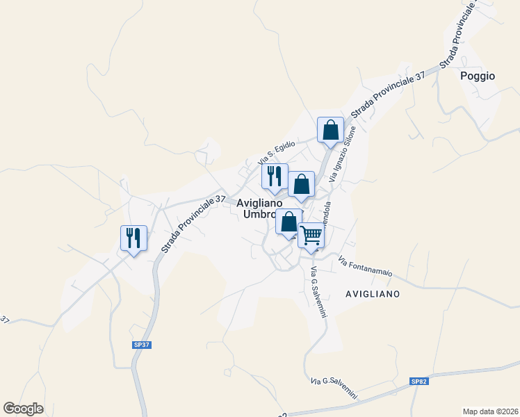 map of restaurants, bars, coffee shops, grocery stores, and more near in Avigliano Umbro