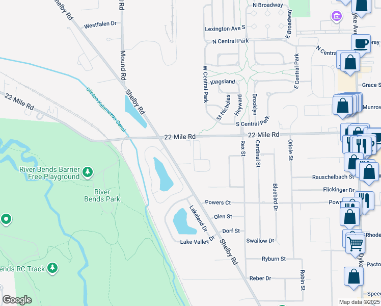map of restaurants, bars, coffee shops, grocery stores, and more near 10 Amanda Lane in Macomb County