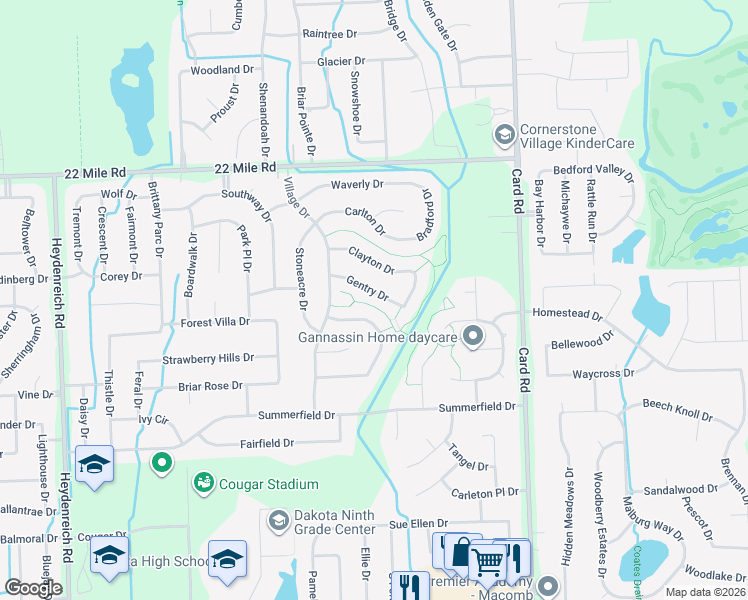 map of restaurants, bars, coffee shops, grocery stores, and more near 21378 Gentry Dr in Macomb