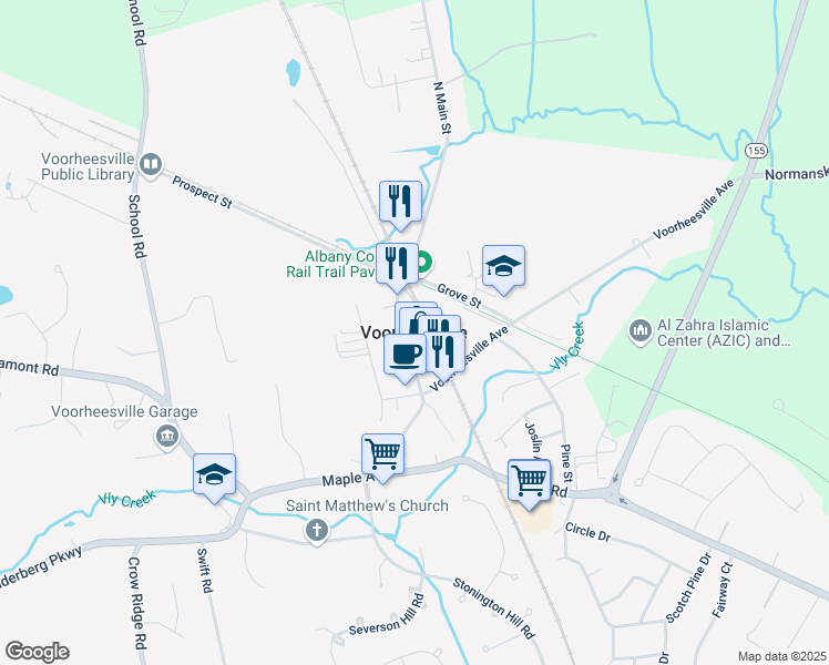 map of restaurants, bars, coffee shops, grocery stores, and more near in Voorheesville
