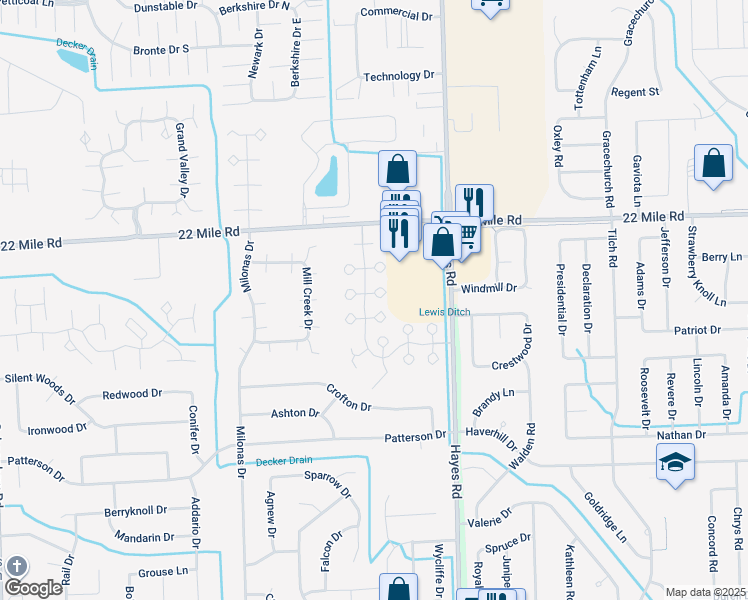 map of restaurants, bars, coffee shops, grocery stores, and more near 14902 Dover Court in Shelby Township
