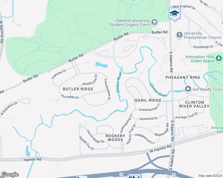 map of restaurants, bars, coffee shops, grocery stores, and more near 1771 Lincolnshire Drive in Rochester Hills