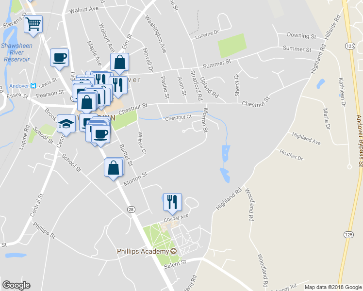 map of restaurants, bars, coffee shops, grocery stores, and more near 60 Morton Street in Andover