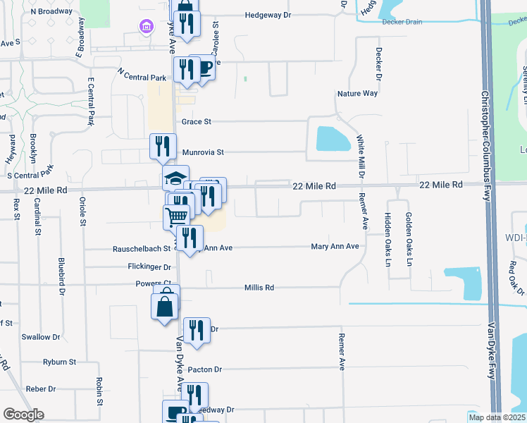 map of restaurants, bars, coffee shops, grocery stores, and more near 48854 Forest Drive in Macomb County