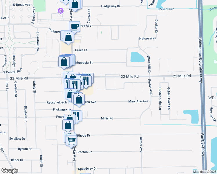 map of restaurants, bars, coffee shops, grocery stores, and more near 48854 Forest Drive in Shelby Township