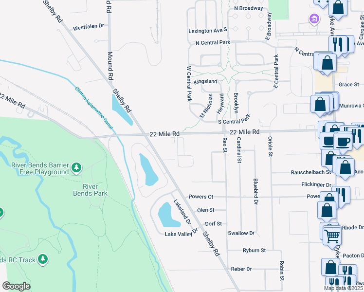 map of restaurants, bars, coffee shops, grocery stores, and more near 10 Amanda Lane in Macomb County