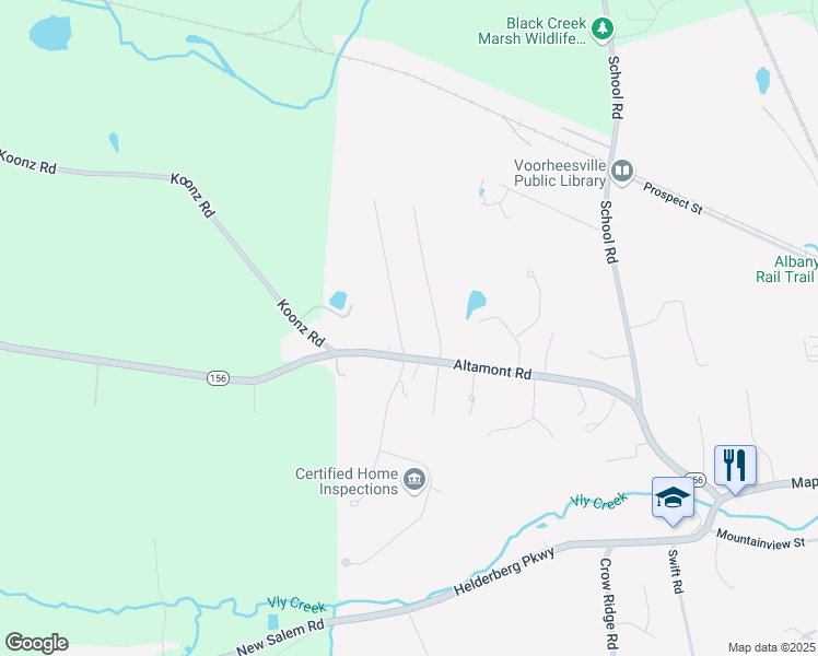 map of restaurants, bars, coffee shops, grocery stores, and more near 3 Kling Terrace in Voorheesville