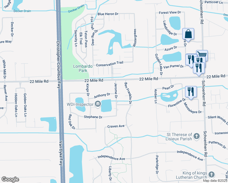 map of restaurants, bars, coffee shops, grocery stores, and more near 12258 Anthony Drive in Macomb County