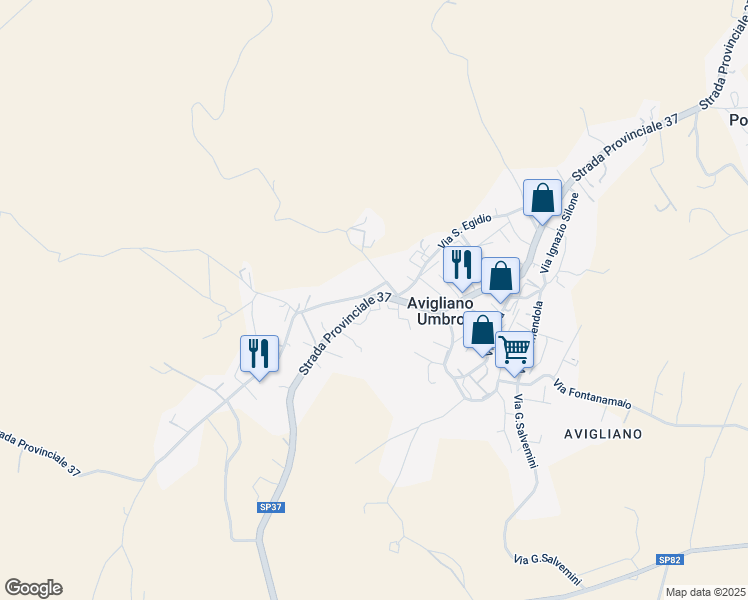 map of restaurants, bars, coffee shops, grocery stores, and more near 93 Strada Provinciale 37 in Avigliano Umbro