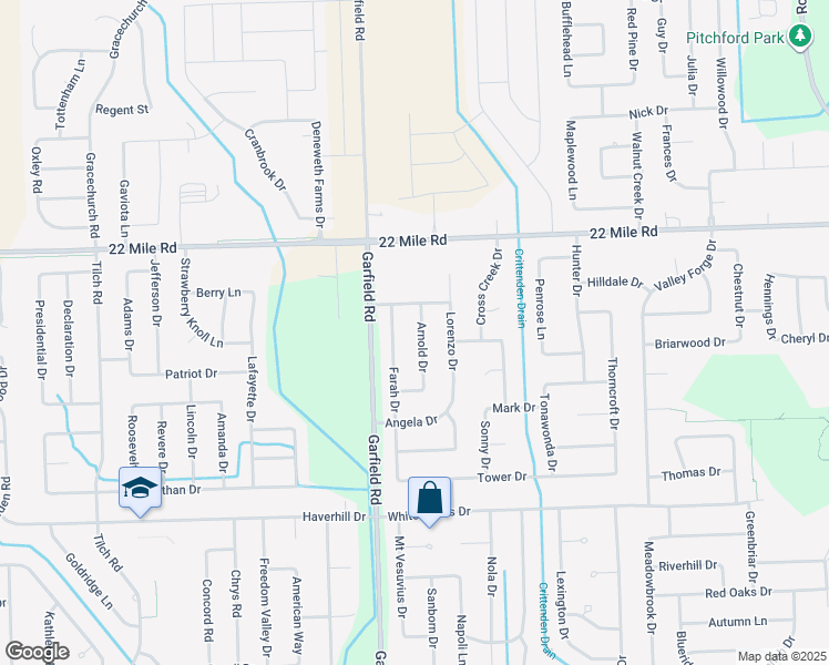 map of restaurants, bars, coffee shops, grocery stores, and more near 48636 Arnold Drive in Macomb