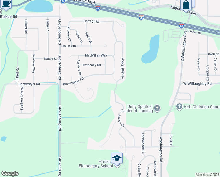 map of restaurants, bars, coffee shops, grocery stores, and more near 2481 Sanibel Hollow in Delhi charter Township