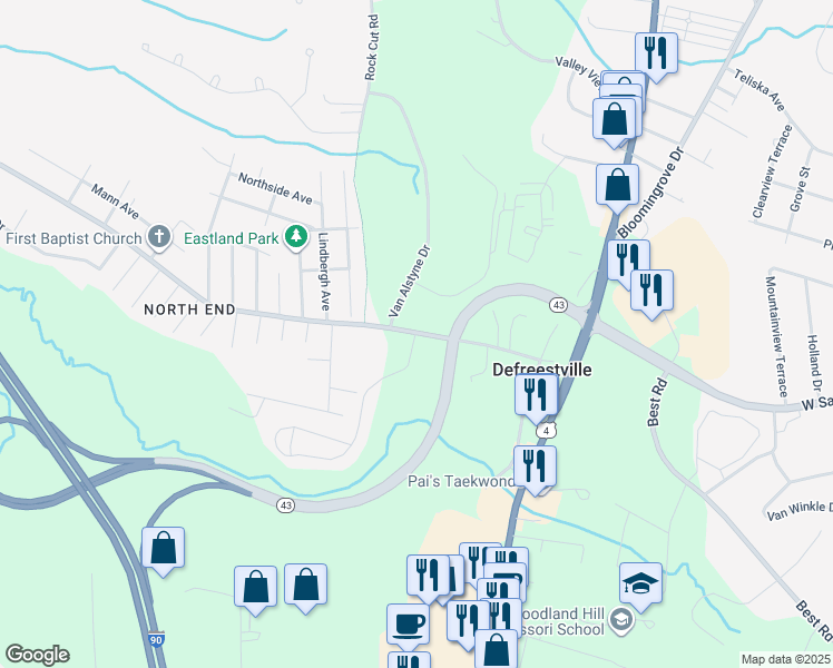 map of restaurants, bars, coffee shops, grocery stores, and more near  in Rensselaer County