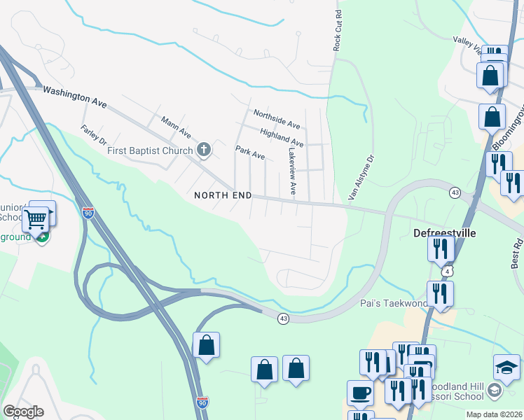 map of restaurants, bars, coffee shops, grocery stores, and more near 101 Indiana Avenue in Rensselaer
