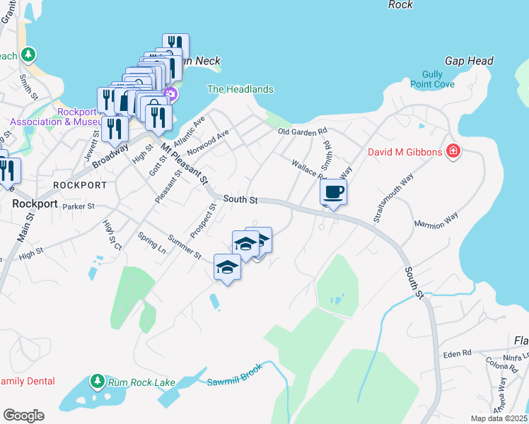 map of restaurants, bars, coffee shops, grocery stores, and more near 2 Canterbury Lane in Rockport