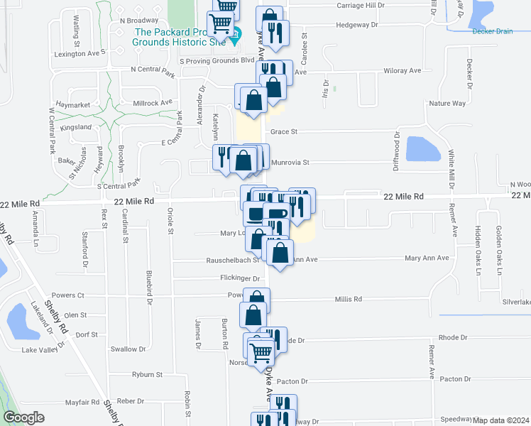 map of restaurants, bars, coffee shops, grocery stores, and more near 48922 Van Dyke Avenue in Shelby Charter Township