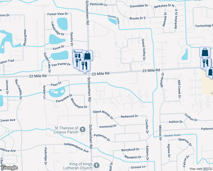 map of restaurants, bars, coffee shops, grocery stores, and more near 48843 Tilford Court in Macomb County
