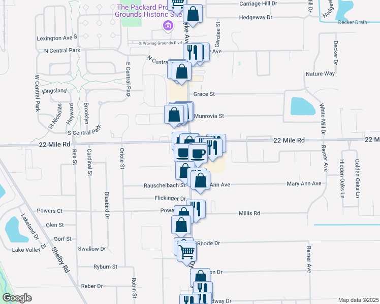 map of restaurants, bars, coffee shops, grocery stores, and more near 48922 Van Dyke Avenue in Shelby Charter Township