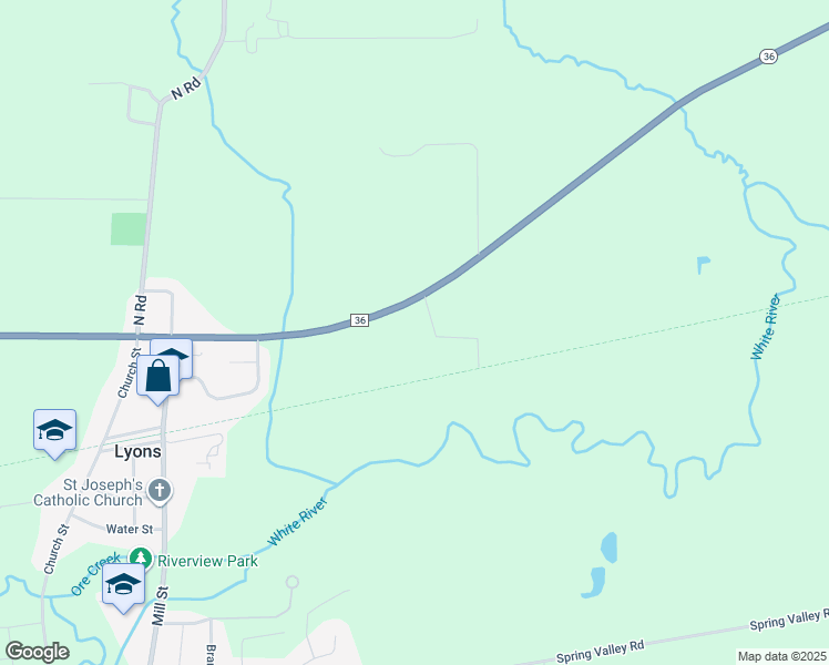 map of restaurants, bars, coffee shops, grocery stores, and more near 5847 State Road 36 in Burlington