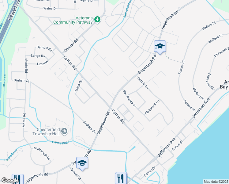 map of restaurants, bars, coffee shops, grocery stores, and more near 47563 Sugarbush Road in New Baltimore