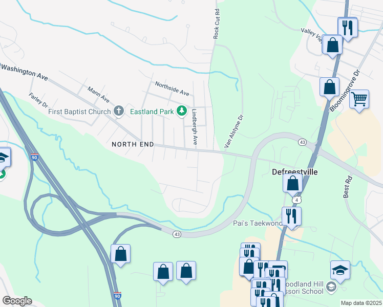 map of restaurants, bars, coffee shops, grocery stores, and more near 1604 Washington Avenue in Rensselaer