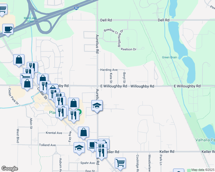 map of restaurants, bars, coffee shops, grocery stores, and more near 4464 Willoughby Road in Delhi Charter Township