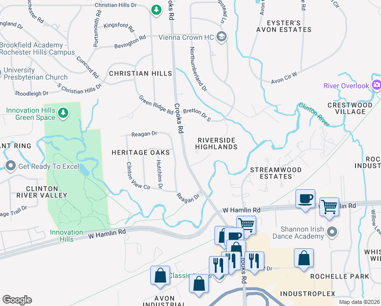 map of restaurants, bars, coffee shops, grocery stores, and more near 1878 Ludgate Lane in Rochester Hills
