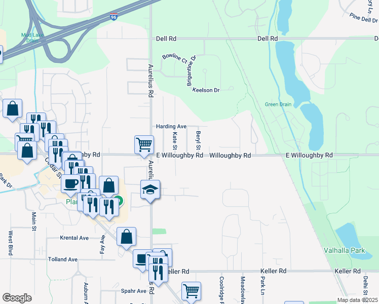 map of restaurants, bars, coffee shops, grocery stores, and more near 2508 Selma Street in Delhi charter Township