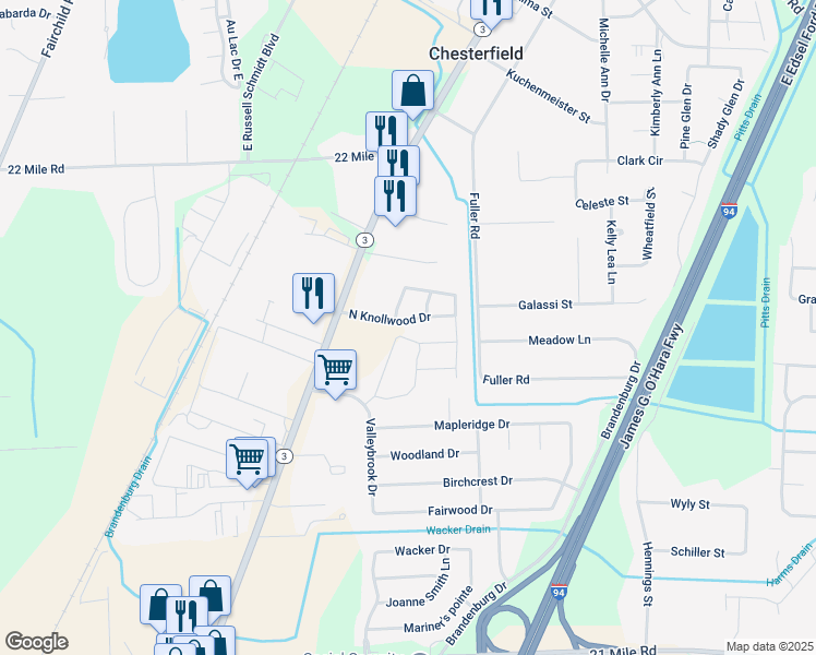 map of restaurants, bars, coffee shops, grocery stores, and more near 48470 Rosewood Lane in New Baltimore