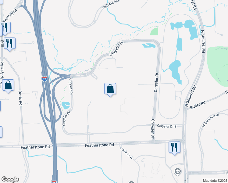 map of restaurants, bars, coffee shops, grocery stores, and more near 1000 Chrysler Drive in Auburn Hills