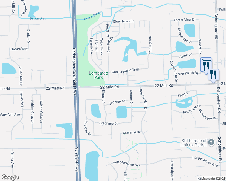 map of restaurants, bars, coffee shops, grocery stores, and more near 49362 Wildwood Court in Macomb County