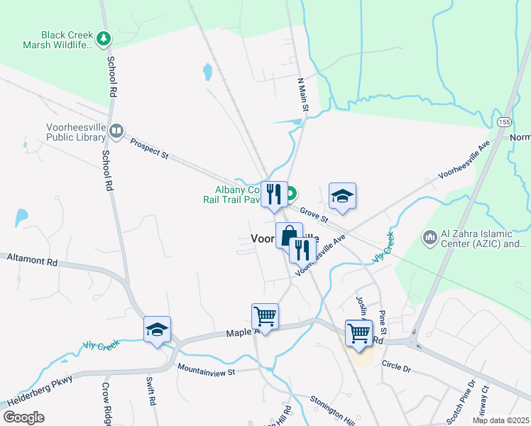 map of restaurants, bars, coffee shops, grocery stores, and more near 4 Prospect Street in Voorheesville