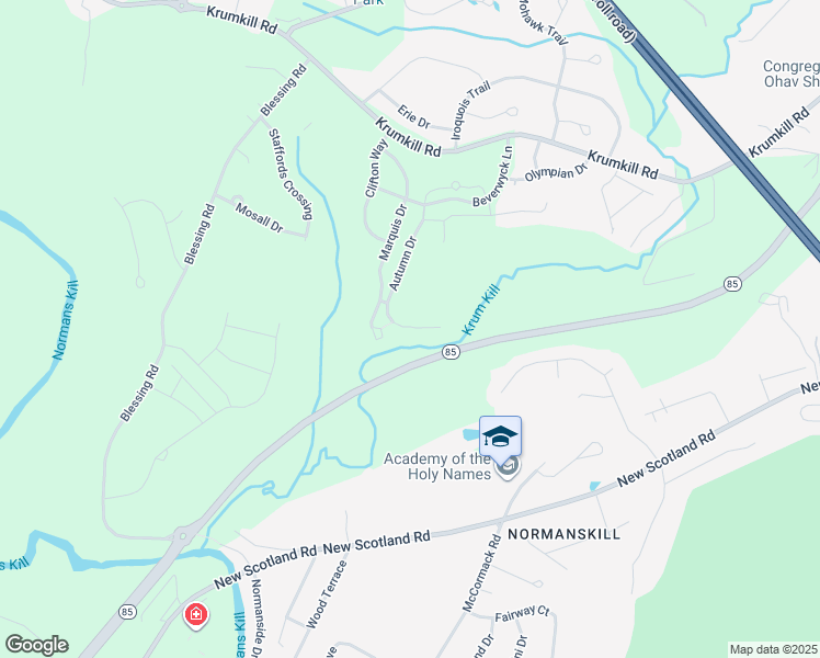 map of restaurants, bars, coffee shops, grocery stores, and more near 10 Autumn Drive in Slingerlands