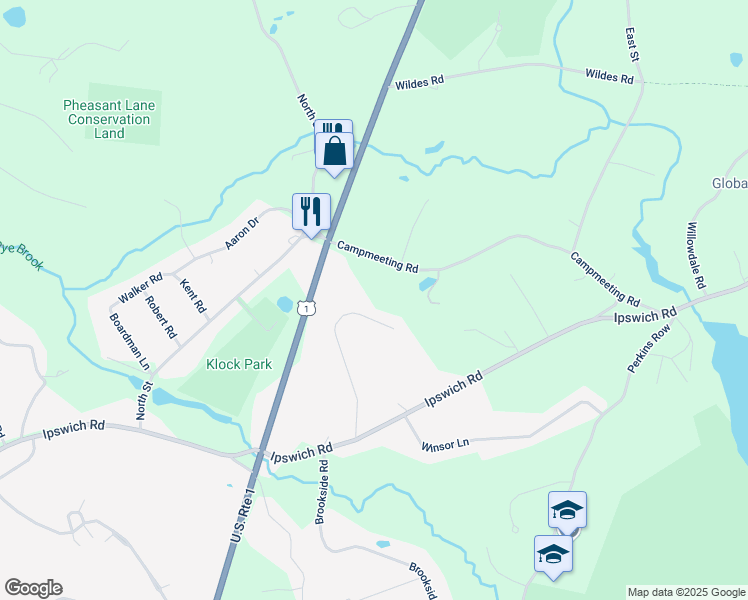 map of restaurants, bars, coffee shops, grocery stores, and more near 15 Campmeeting Road in Topsfield