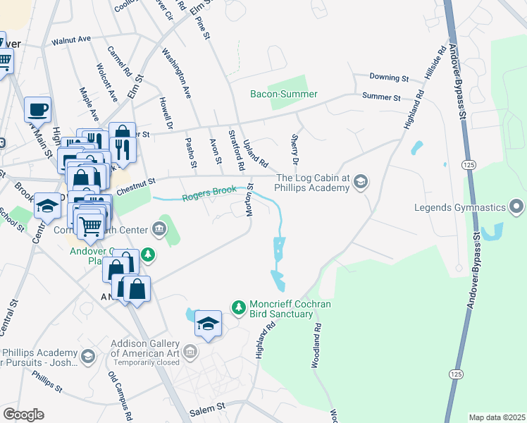 map of restaurants, bars, coffee shops, grocery stores, and more near 89 Morton Street in Andover