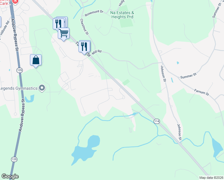 map of restaurants, bars, coffee shops, grocery stores, and more near 834 Chestnut Street in North Andover