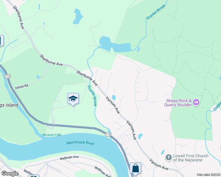 map of restaurants, bars, coffee shops, grocery stores, and more near 40 Constance Drive in Lowell