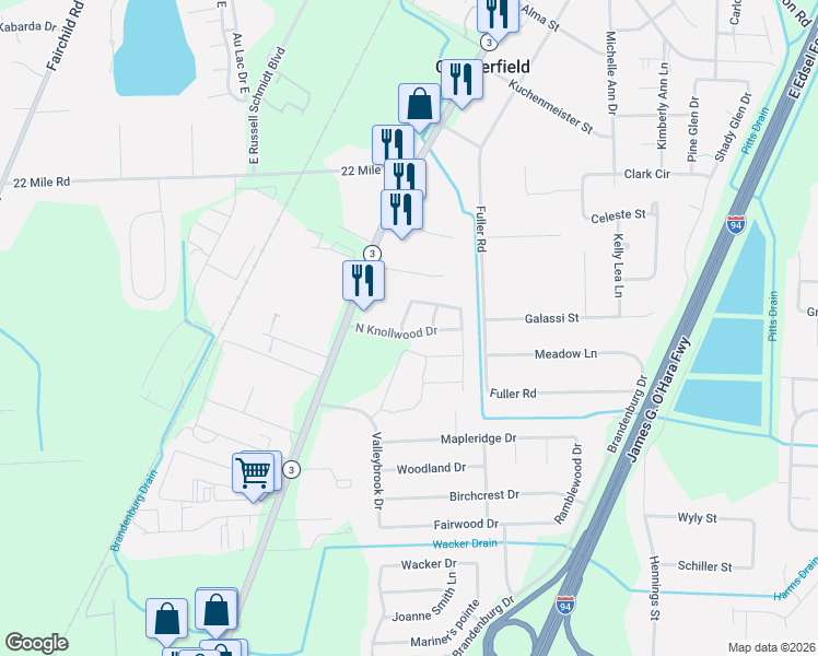 map of restaurants, bars, coffee shops, grocery stores, and more near 48470 Rosewood Lane in New Baltimore