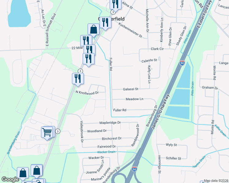 map of restaurants, bars, coffee shops, grocery stores, and more near 26522 Galassi Street in New Baltimore