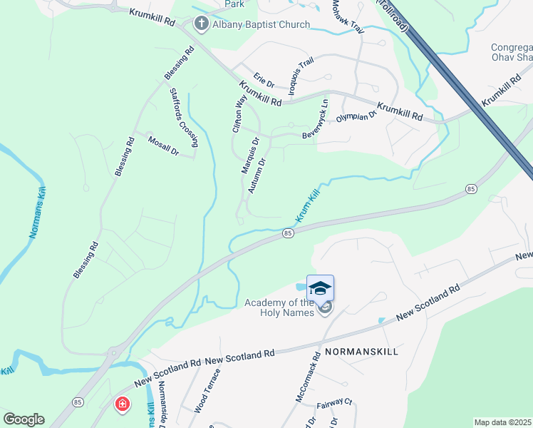 map of restaurants, bars, coffee shops, grocery stores, and more near 10 Autumn Drive in Slingerlands
