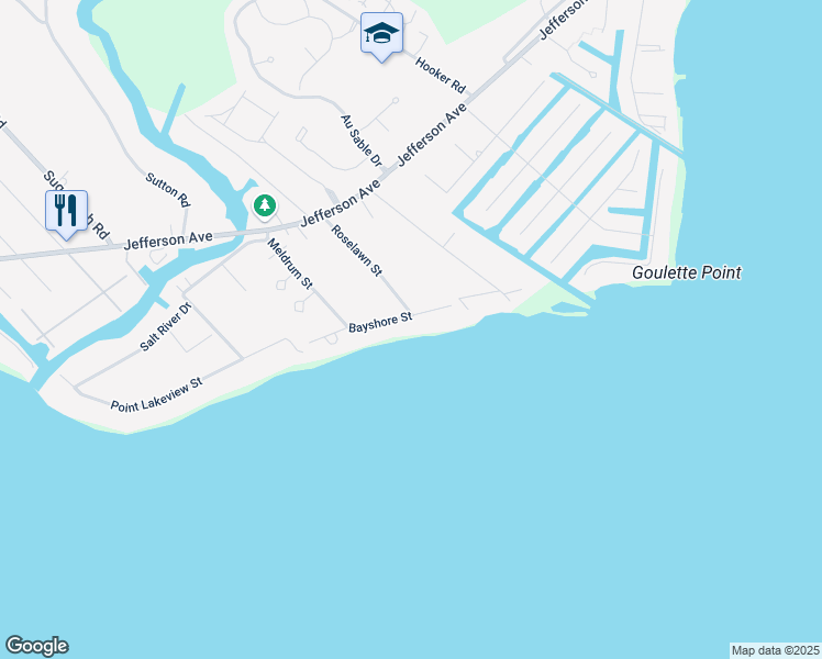 map of restaurants, bars, coffee shops, grocery stores, and more near 49262 Bayshore Street in New Baltimore