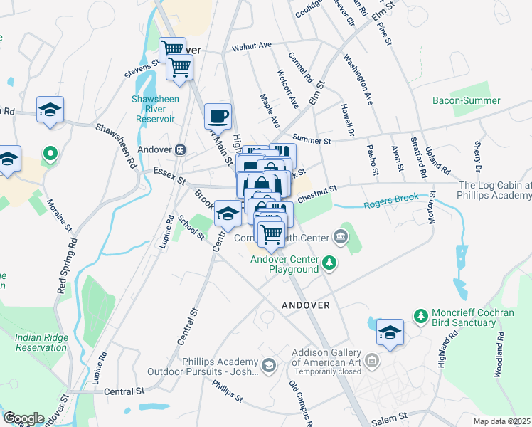 map of restaurants, bars, coffee shops, grocery stores, and more near 28 Chestnut Street in Andover