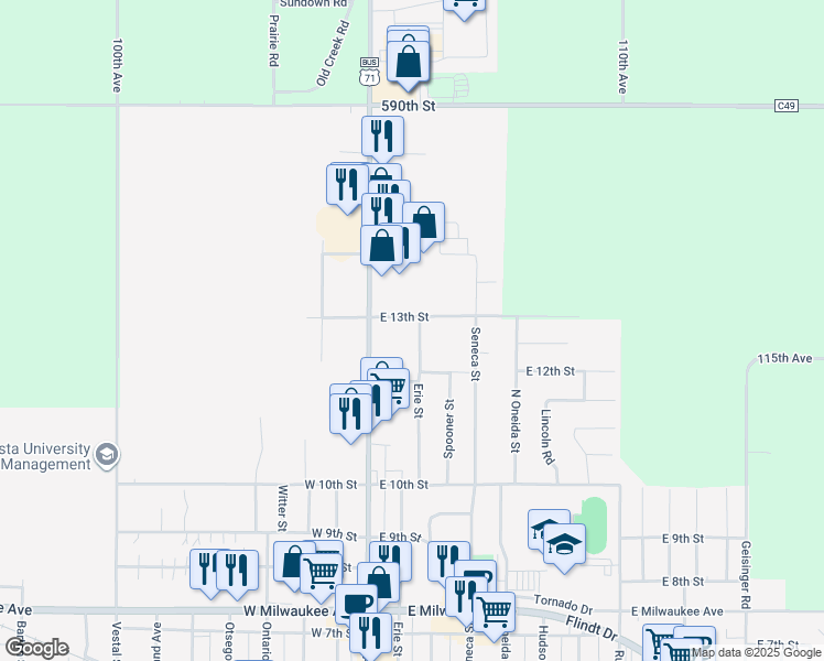 map of restaurants, bars, coffee shops, grocery stores, and more near 1328 Erie Street in Storm Lake
